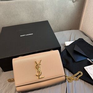 Saint Laurent Nude Crossbody Bag with Gold Chain
